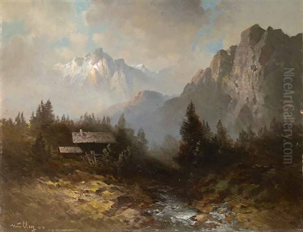 Weite Gebirgslandschaft Mit Bauernhof Oil Painting by Oskar Mulley