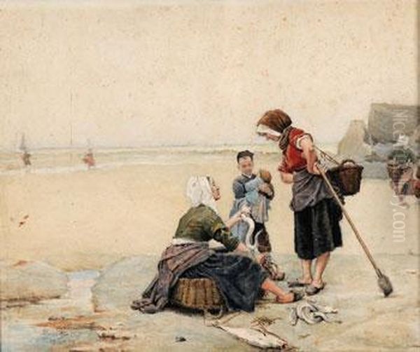 Femmes Et Fillettes De Pecheur Sur La Plage Oil Painting by Pierre Billet