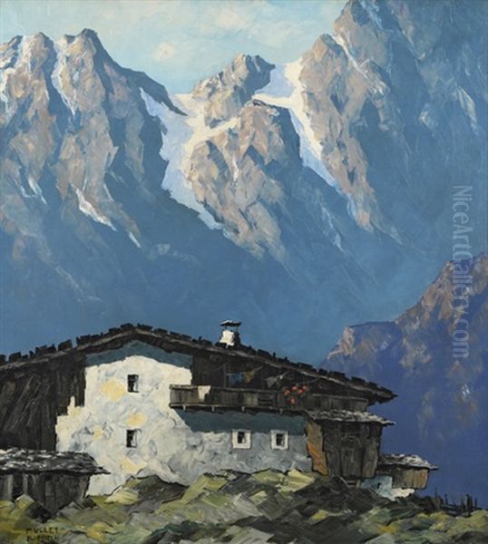 Bergbauernhof Vor Aufragender Gebirgswand Oil Painting by Oskar Mulley