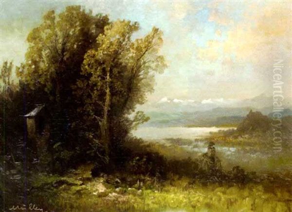 In Den Voralpen - Bewaldete Seelandschaft Mit Marterl Oil Painting by Oskar Mulley