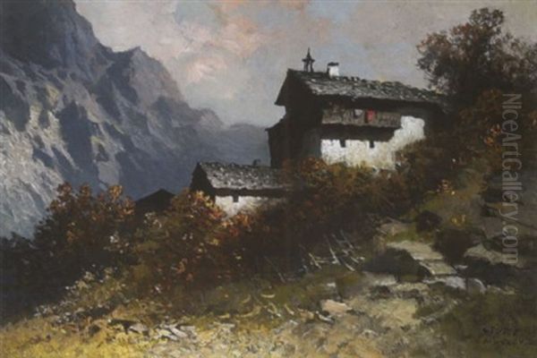 Bauernhof Im Gebirge Oil Painting by Oskar Mulley