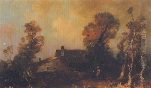 Bauernhof Bei Abendstimmung Oil Painting by Oskar Mulley