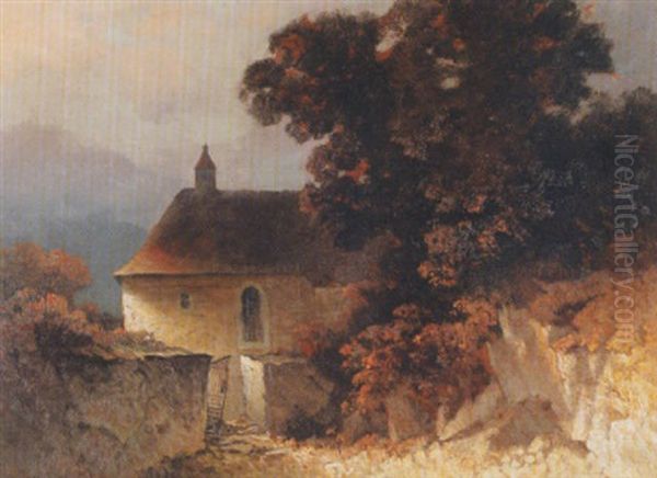 Bergkapelle Im Abendlicht Oil Painting by Oskar Mulley