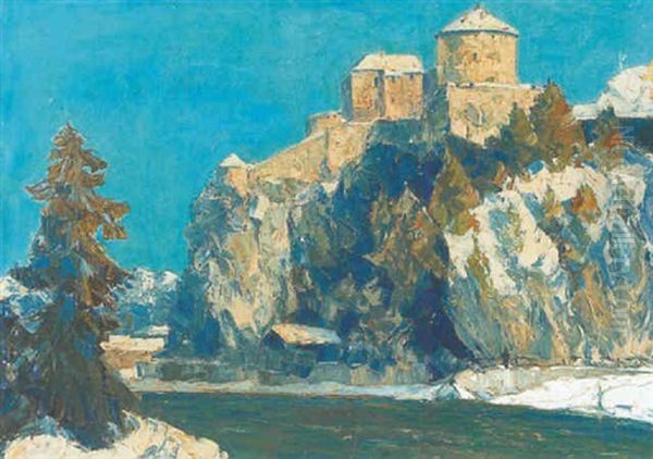 Die Burg Mariastein Am Angerberg Bei Kufstein Oil Painting by Oskar Mulley