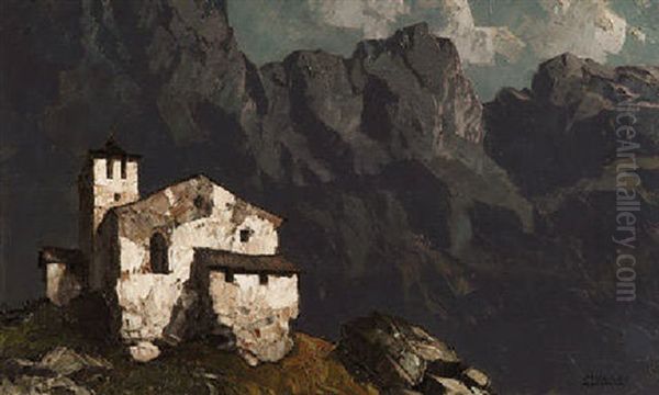 Kapelle Im Hochgebirge Bei Kufstein Oil Painting by Oskar Mulley