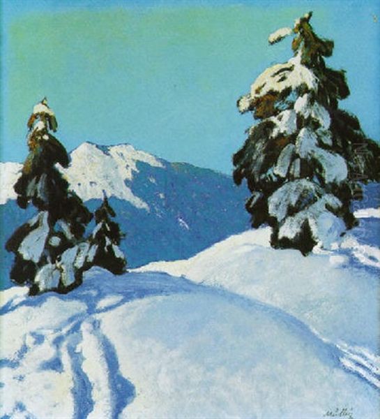 Tirol Im Winter, Motiv Aus Dem Auserfern Oil Painting by Oskar Mulley