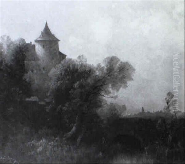 Blick Auf Eine Burg Hinter Baumen Oil Painting by Oskar Mulley