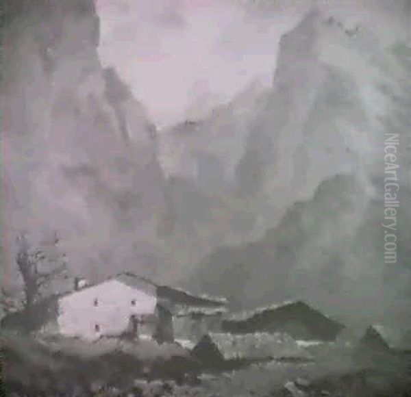 Small Village In The Alps Oil Painting by Oskar Mulley