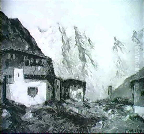 Bergdorf In Den Alpen                                       (oskar Mulley?) Oil Painting by Oskar Mulley