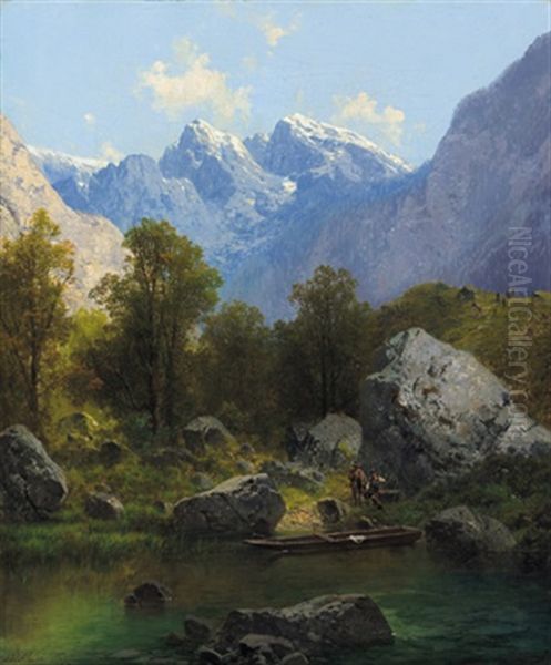 Partie Vom Obersee Bei Berchtesgaden Oil Painting by Adolf Muellner