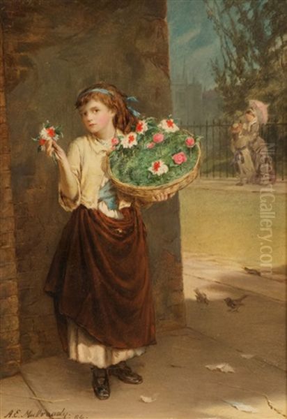 A Street Flower Girl (1884) Oil Painting by Augustus Edwin Mulready