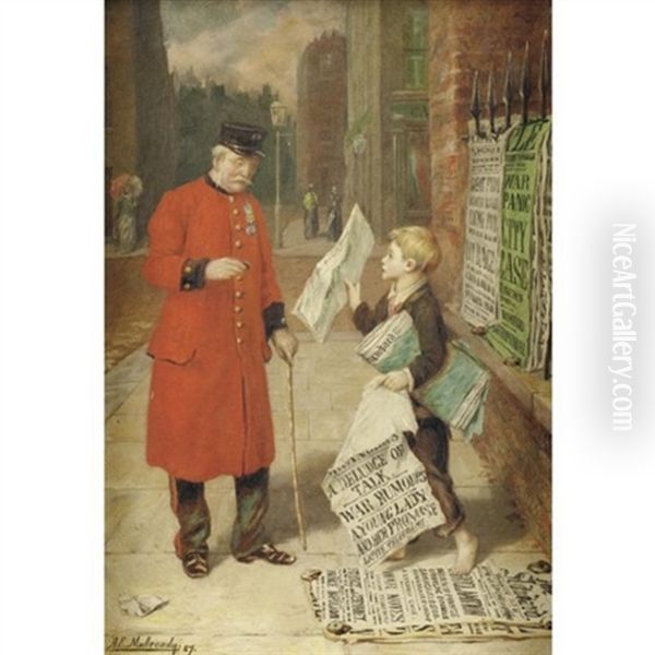 The Latest News Oil Painting by Augustus Edwin Mulready