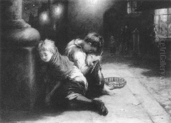 Fatigued Minstrels Oil Painting by Augustus Edwin Mulready