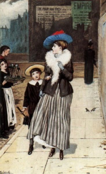 London Streets - The Poor And Rich, Pavement And Gutter Oil Painting by Augustus Edwin Mulready