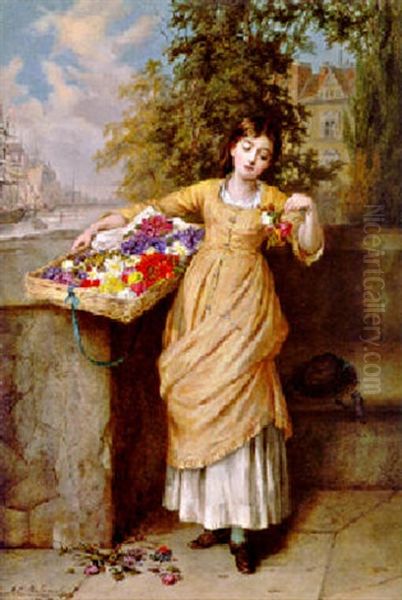 Fading Flowers Oil Painting by Augustus Edwin Mulready