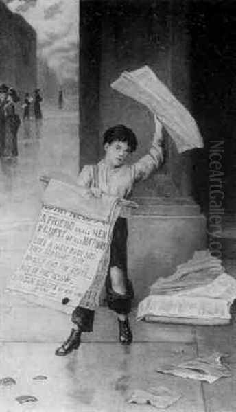 A London News Boy Oil Painting by Augustus Edwin Mulready