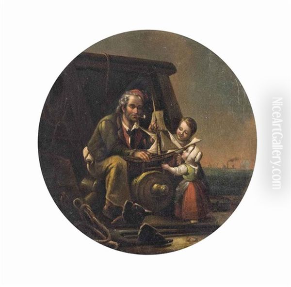 A Father Presenting A Model Ship To His Children Oil Painting by William Mulready