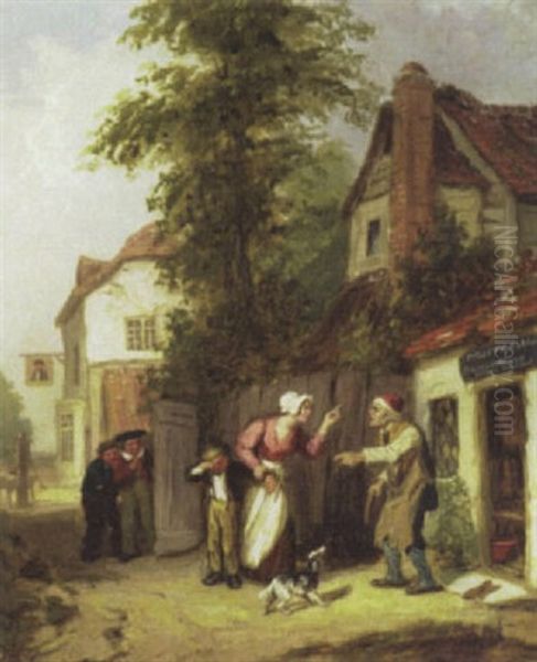 Dispute Outside Cobbler's Shop Oil Painting by William Mulready