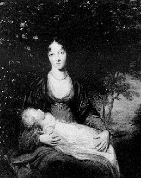 A Mother And Child In A Landscape Oil Painting by William Mulready