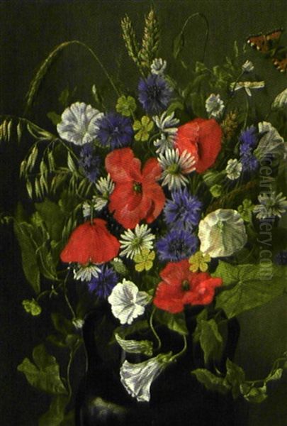 Bouquet De Fleurs Des Champs A Papillon Oil Painting by Emma Mulvad