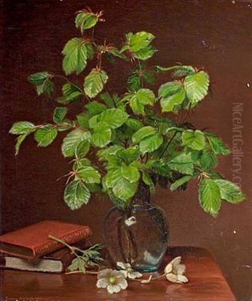 Still Life With Beech Branches In A Vase And Books Oil Painting by Emma Mulvad