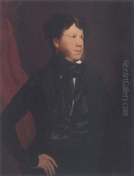 Portrait Of Michael Kelly In A Black Jacket, Waistcoat And Cravat Oil Painting by George Francis Mulvany