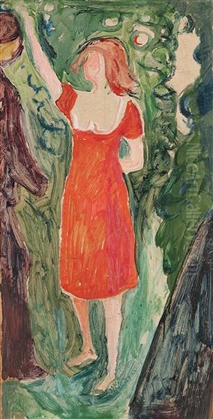 Woman In A Red Dress Oil Painting by Edvard Munch