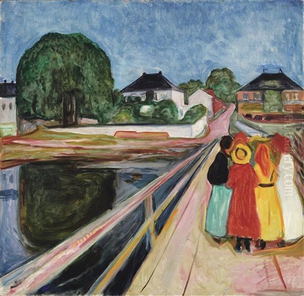 Pikene Pa Broen (girls On The Bridge) Oil Painting by Edvard Munch