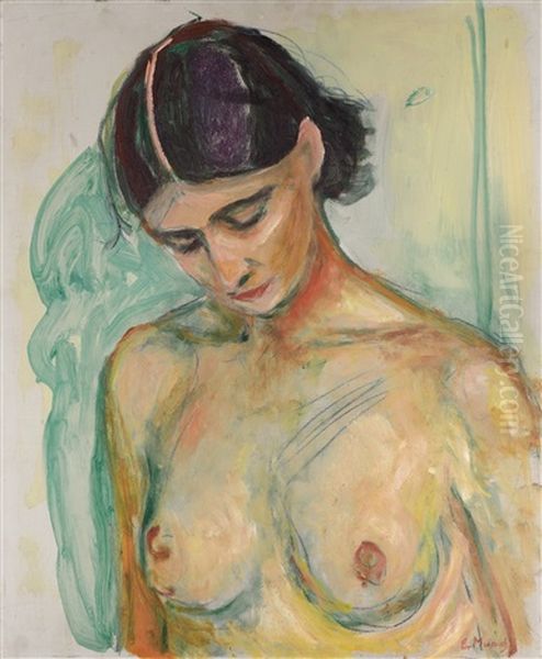 Halvakt Med Senket Hode (nude With Bowed Head) Oil Painting by Edvard Munch