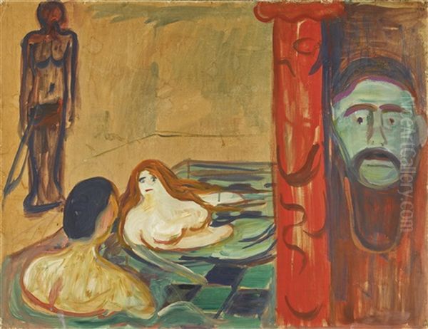 Sjalusi I Badet (jealousy In The Bath) Oil Painting by Edvard Munch