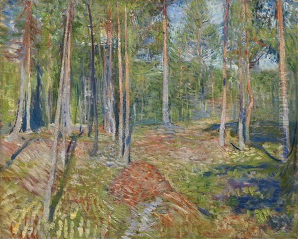 Furuskog (pine Forest) Oil Painting by Edvard Munch