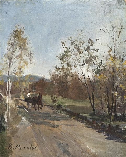 Horse And Cart On A Country Road Oil Painting by Edvard Munch