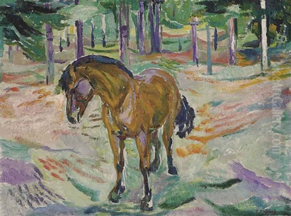 Hest I Landskap Oil Painting by Edvard Munch