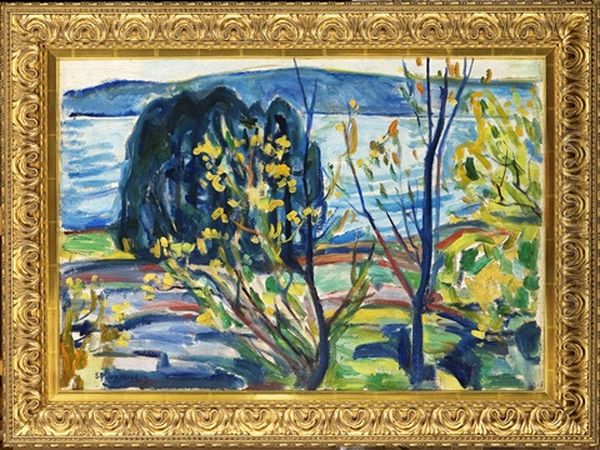 Fjord Landscape Oil Painting by Edvard Munch