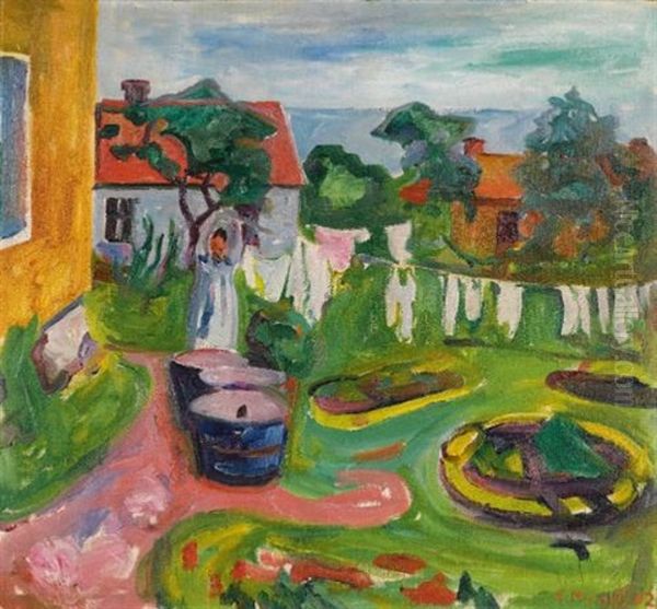 Klestork I Asgardstrand (clothes On A Line In Asgardstrand) Oil Painting by Edvard Munch