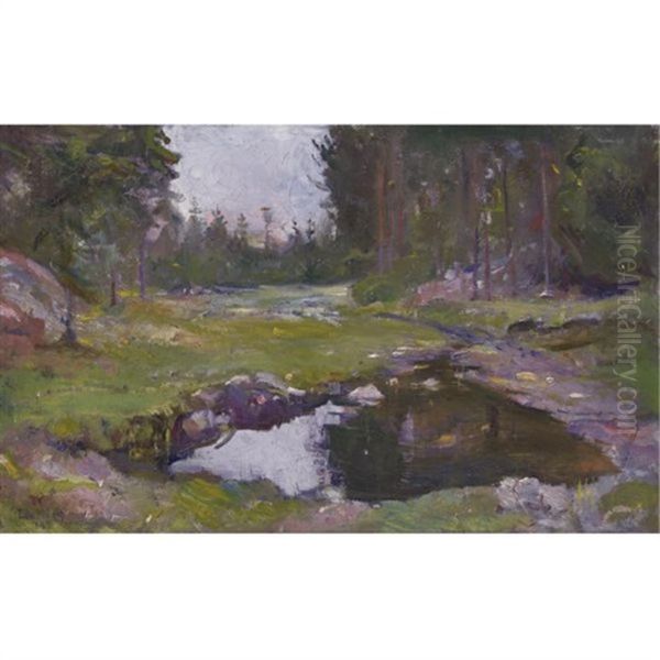 Skogs Landscap Med Tjern Oil Painting by Edvard Munch