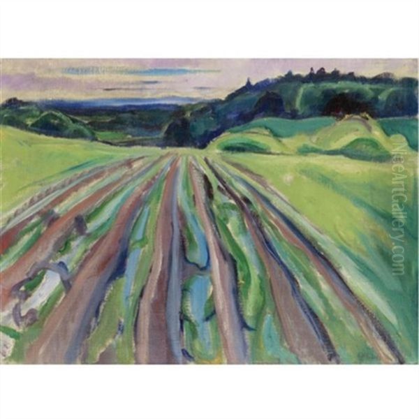 Fields At Ekely Oil Painting by Edvard Munch