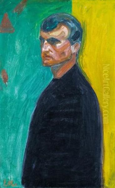 Self-portrait (against Two-coloured Background) Oil Painting by Edvard Munch