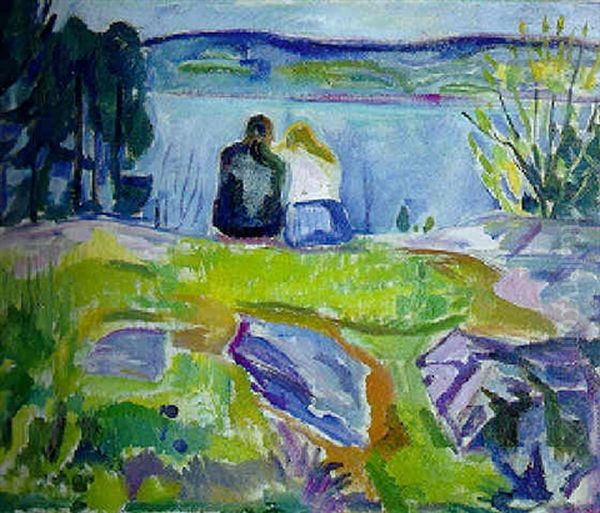 Springtime (lovers By The Shore) Oil Painting by Edvard Munch