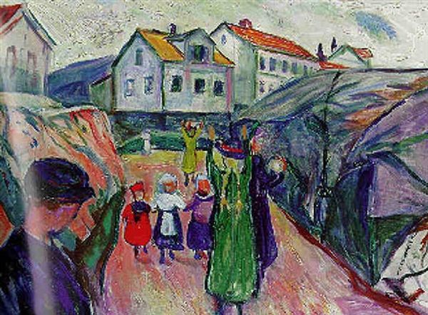 Dorfstrasse Kragero (gate I Kragero) Oil Painting by Edvard Munch