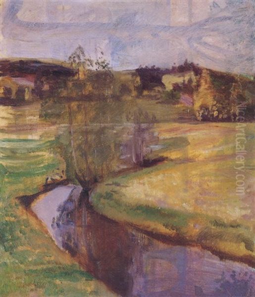 Norskt Varlandskap Oil Painting by Edvard Munch