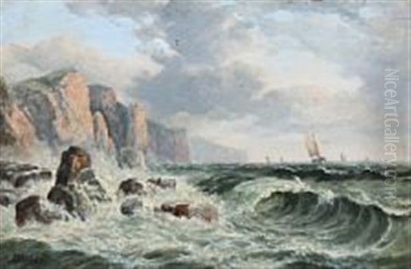 Breakers At A Rocky Coast Oil Painting by John Mundell