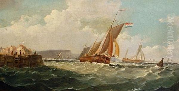 Shipping Off Dover (+ Ships In A Harbor; Pair) Oil Painting by John Mundell