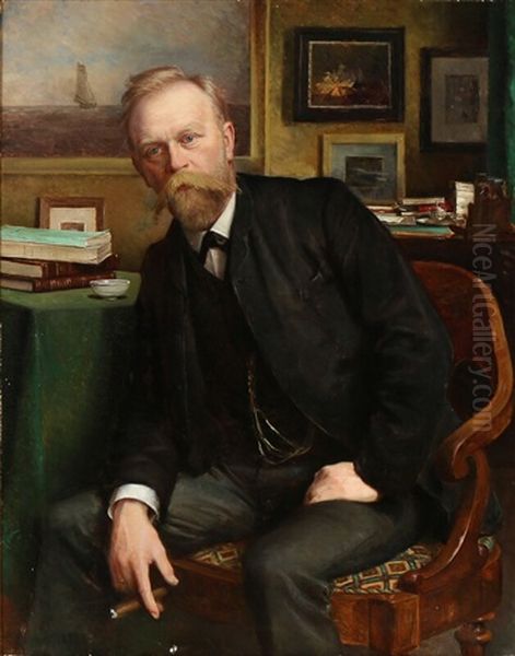 Portrait Of A Gentleman With A Cigar Oil Painting by Emilie (Caroline E.) Mundt