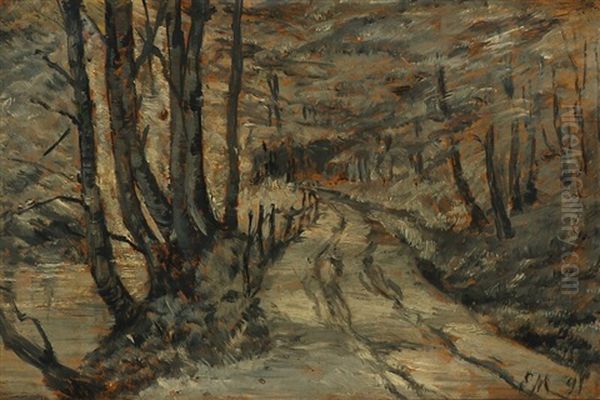 A Road Through The Forest Oil Painting by Emilie (Caroline E.) Mundt