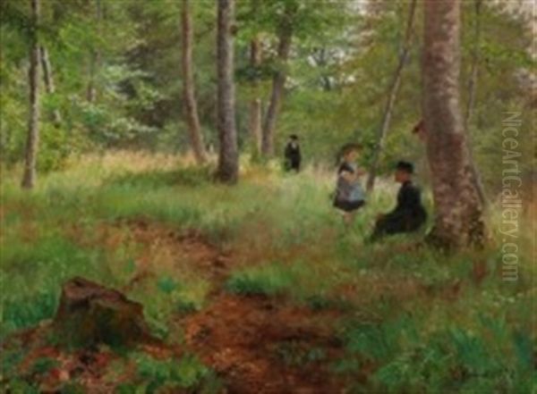 A Summer Day In The Forest Oil Painting by Emilie (Caroline E.) Mundt