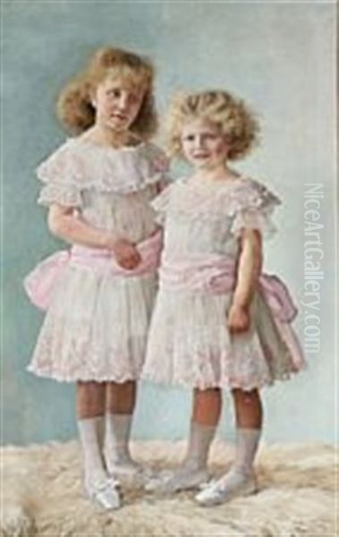 Portrait Of The Sisters Clara And Agnes Henningsen Oil Painting by Emilie (Caroline E.) Mundt