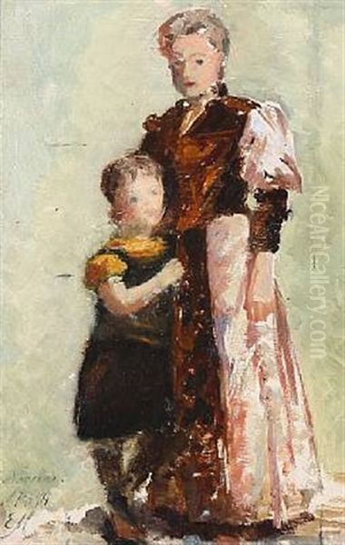 Mother And Daughter Oil Painting by Emilie (Caroline E.) Mundt