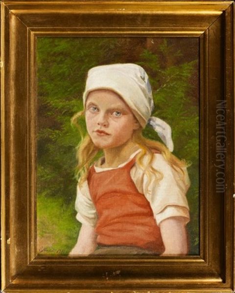 Portrait Fillette Au Foulard Oil Painting by Emilie (Caroline E.) Mundt