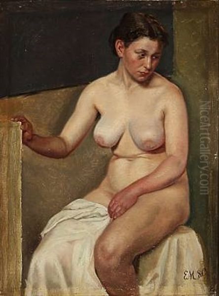 A Nude Female Model Oil Painting by Emilie (Caroline E.) Mundt